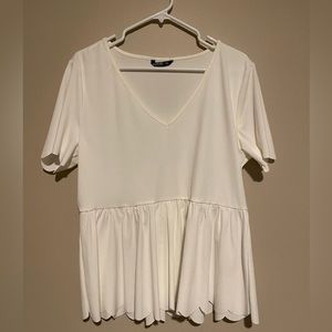 SHEIN white peplum blouse with scalloped trim